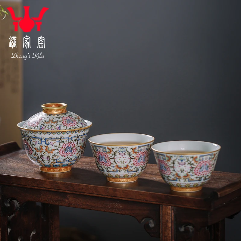 |tea tea set clock home kiln jingdezhen high-grade enamel around branches full grain a tureen 2 cups from the household