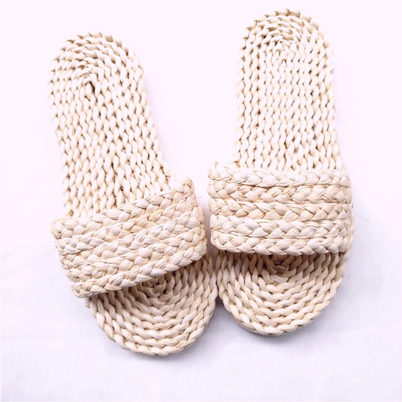 Summer Handwoven Seagrass Slippers for Women Straw Sandals  Unisex Home Shoes  Handmade Men\'s Straw Slippers Beach Shoes Sandals