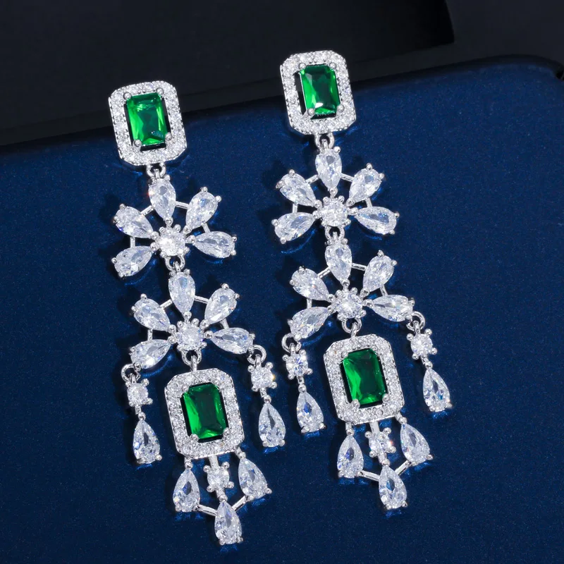 CWWZircons Luxury Green Cubic Zirconia Women Wedding Party Bride Necklace Earrings Jewelry Sets Bridal Dress Accessories T353