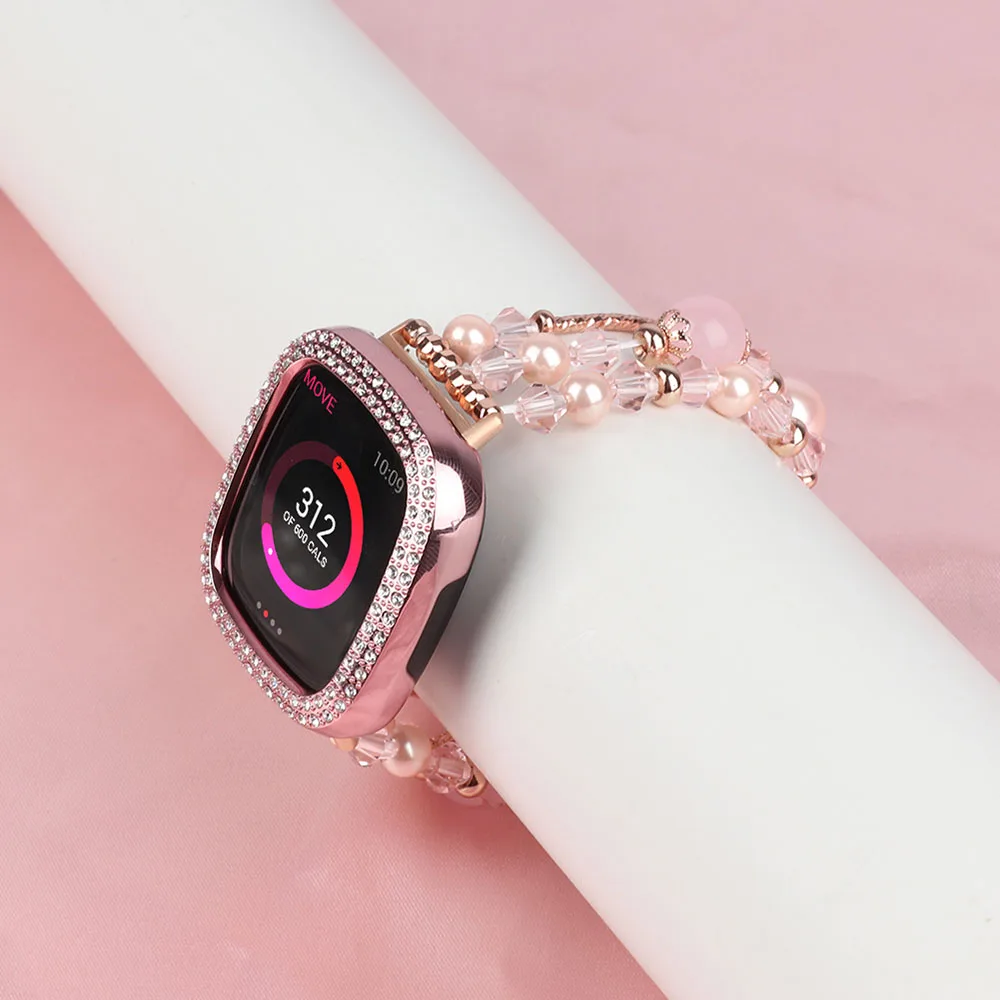 DIY Dressy Band for Fitbit Sense/ Sense 2/ Versa 3/ Versa 4 Strap Smartwatch Wristband Replacement for Women Watch Bracelet