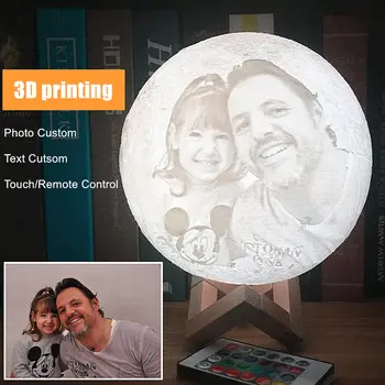 照片客製3D列印月球夜燈新奇檯燈USB充電桌面裝飾觸控/遙控2/16色月光 8 最佳銷售 月光 - №8