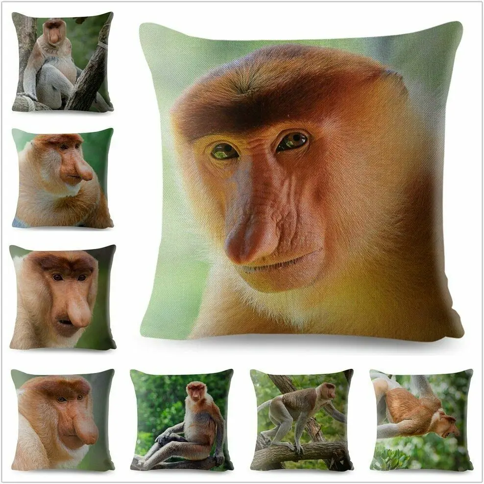 Nasalis larvatus Print Throw Pillow Proboscis Monkey Cushion Covers Linen Pillow