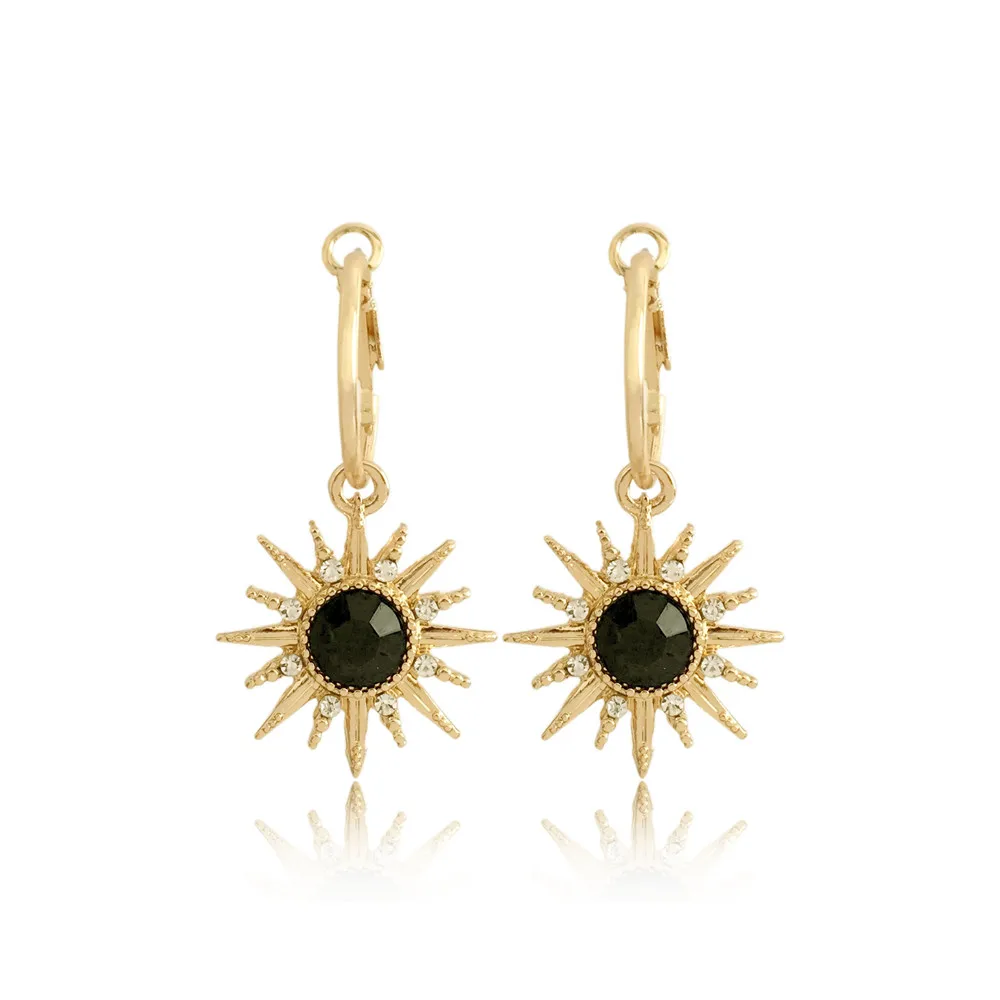 Fashion Jewelry Shiny Gold Color Black Sun Charm Hoop Earrings For Women Girl Dainty Vintage Tiny Lady Accessaries