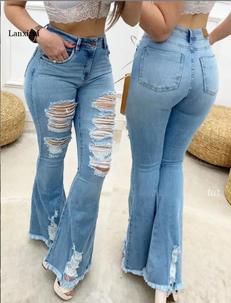 

Flare Jeans Women ripped wide leg jeans Denim Trousers Vintage bell bottom jeans High Waist Pants ladies push up calca jeans