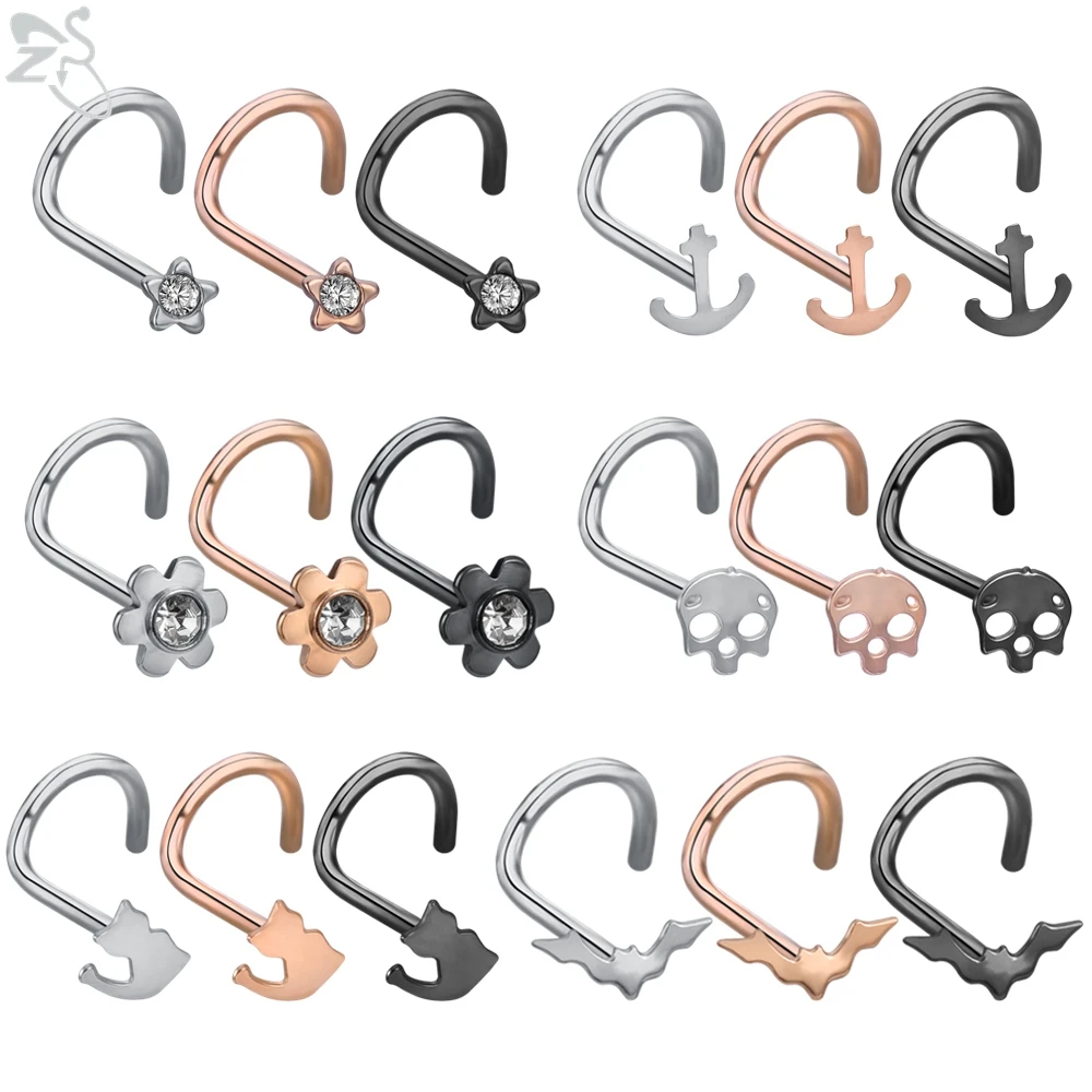 ZS 1 PC Twist Shape 316L Stainless Steel Nose Rings 20G Czech Crystal Nose Piercing 3 Colors Unisex Nose Studs Piercing Jewelry