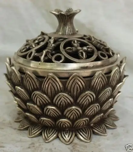 

Chinese Tibetan Silver Lotus Incense Burner Censer