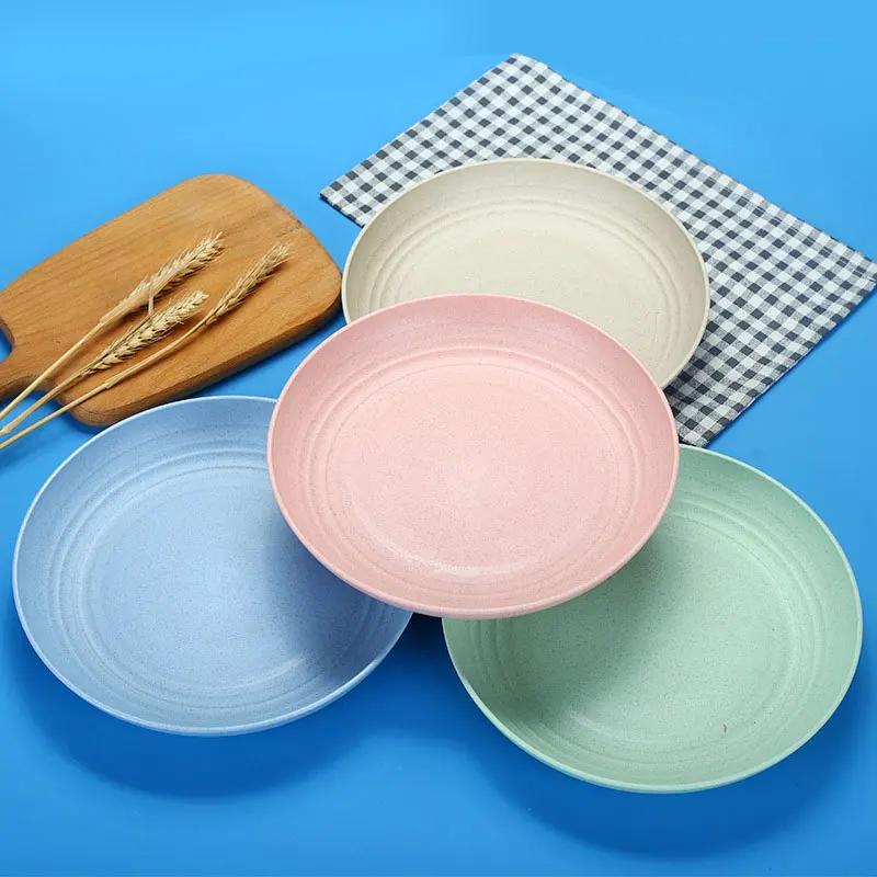 4pcs 20/23/25cm Lightweight Wheat Straw Plates Unbreakable Dishes and Plates Sets Non-toxin Safe Healthy for Kids Children Adult