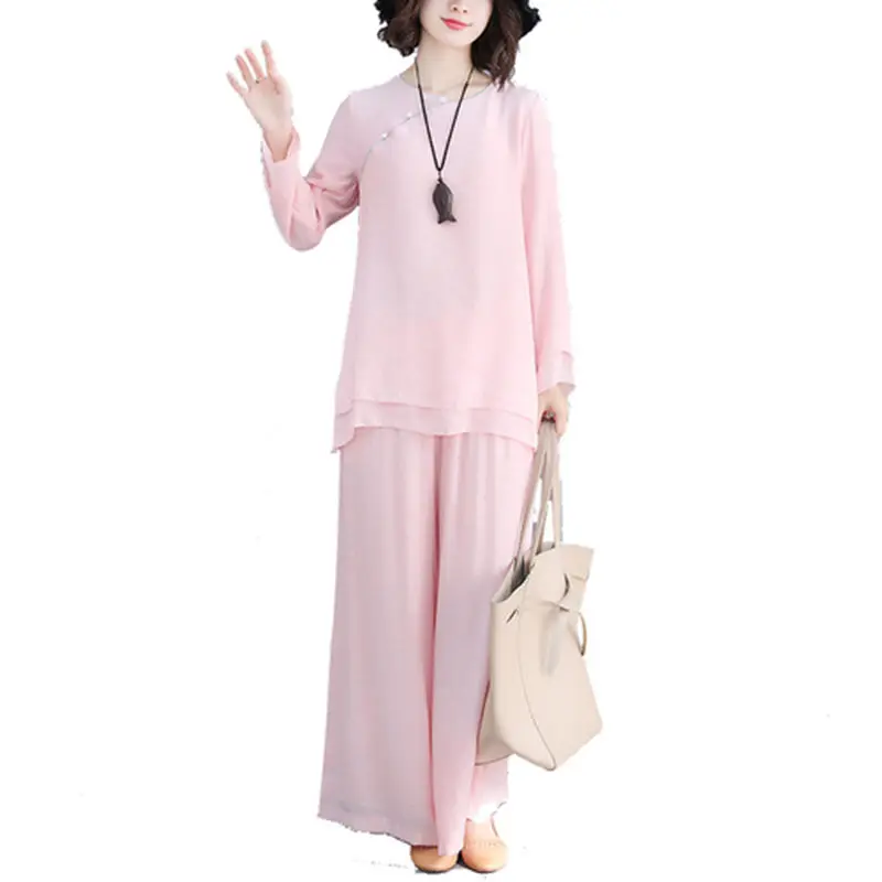 Two-Piece Cotton and Linen Set for Women Yoga Clothing Zen Suit Long Sleeve Literary New Ethnic Style 2020 Autumn K280