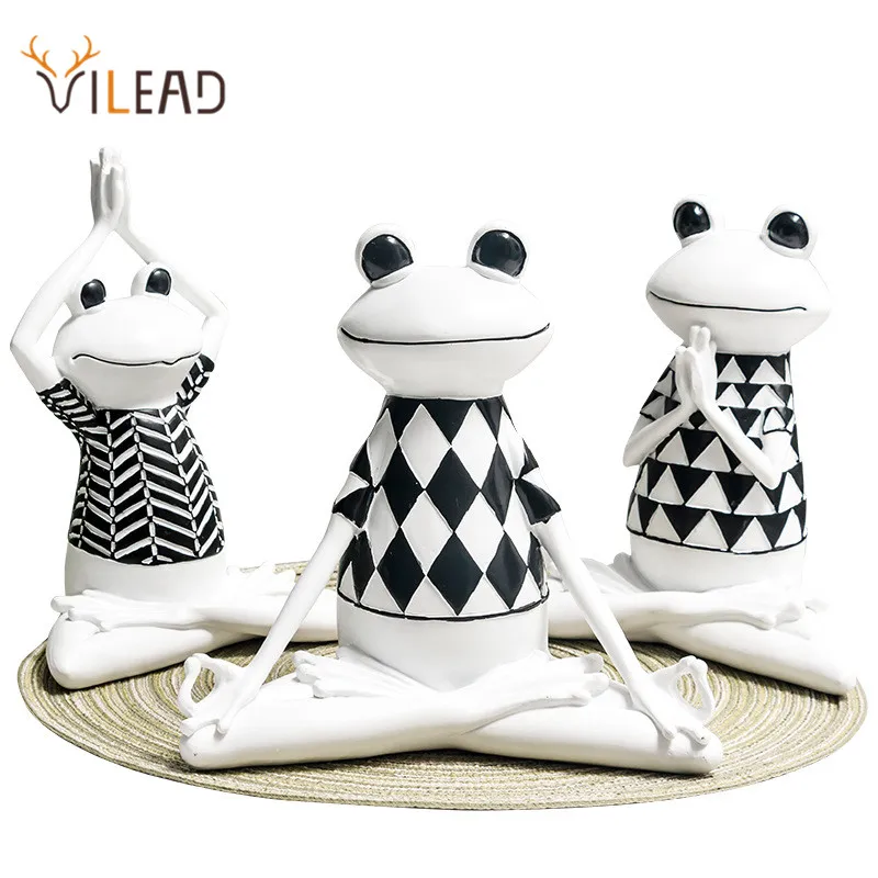 Vilead Resin Yoga Frog Sculpture Meditation Figurines Living Room Bedroom Bookshelf Interior Desktop Decoration Home Accessories