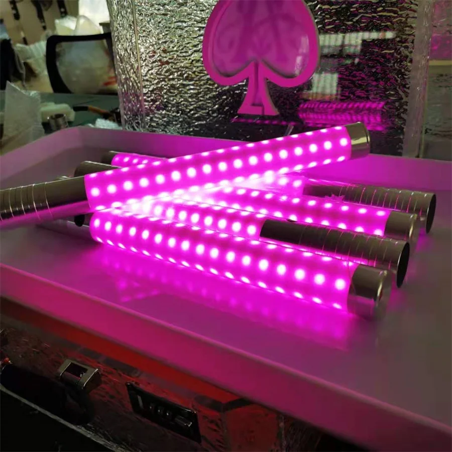 Thrisdar Pink Color Bar Champagne Service Light Aluminium Metal Nightclub Led Strobe Baton Flash Stick Bottle Sparklers