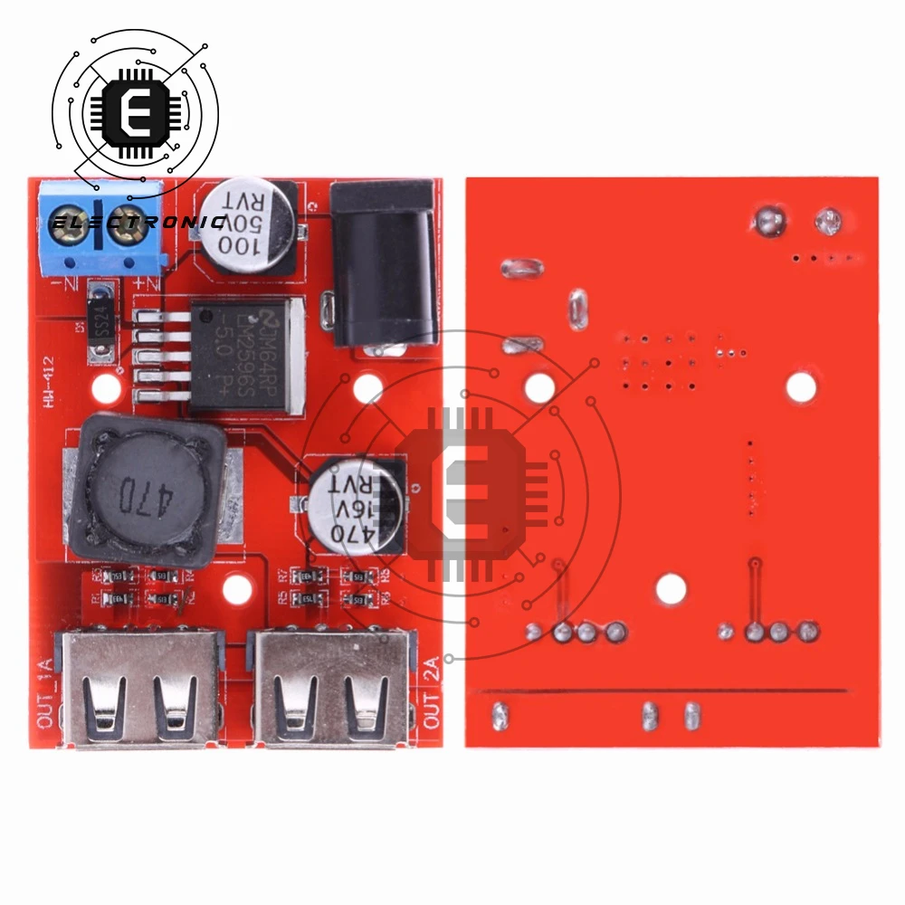 LM2596S podwójny port USB 9V/12V/24V/36V do stałego wyjścia 5V 3A moduł obniżający napięcie USB do telefonu komórkowego 5V zasilacz czerwony