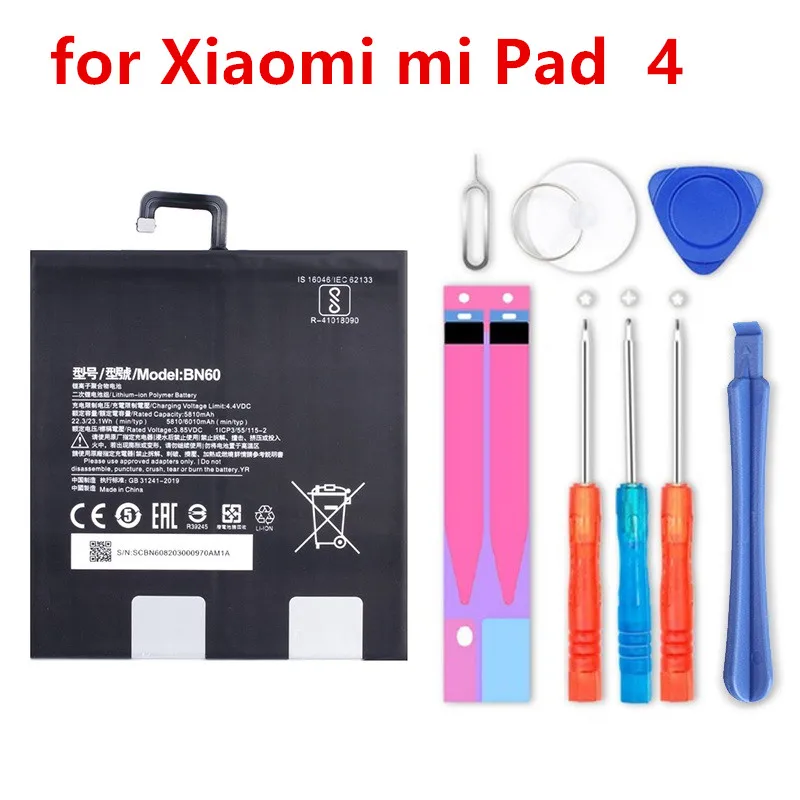 

new For Xiaomi BN60 High Capacity Tablet Battery BN60 For Xiaomi Pad 4 Mipad 4 5810mAh bn60 Xiao Mi Tablet Replacement+tool