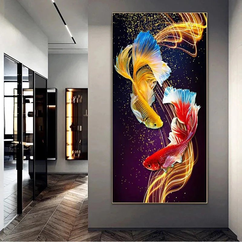 Koi Fish Feng Shui Carp Lotus Pond Canvas Painting Posters and Prints Modern Wall Art Picture for Living Room Home Decor Cuadros