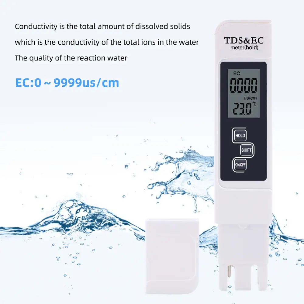 Stylo testeur de température TDS EC, fonction 3 en 1, outil de mesure de la qualité de l'eau, conductivité, TDS & EC, 0-5000ppm, nouveau, 2018