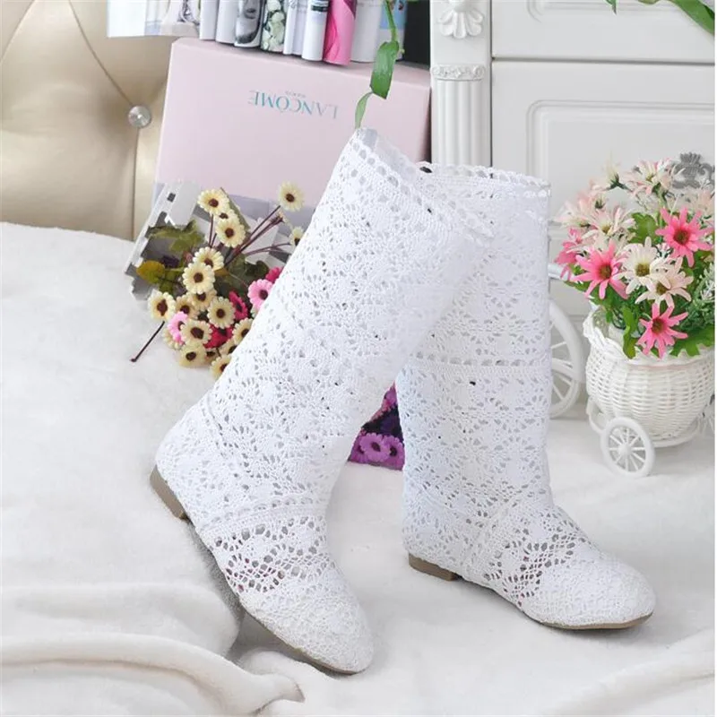 high quality 2024 Hollow Boots Shoes Breathable Knit Line Mesh boots Summer Women Boots Knee High Womens Shoes 35-41