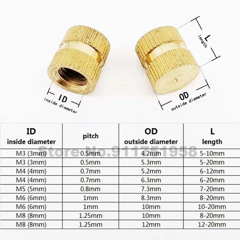 2/50X Type B Solid Brass Copper Embedded Nutsert Single Pass Blind Hole Injection Molding Knurl Thread Insert Nut M2 M3M4M5M6M10