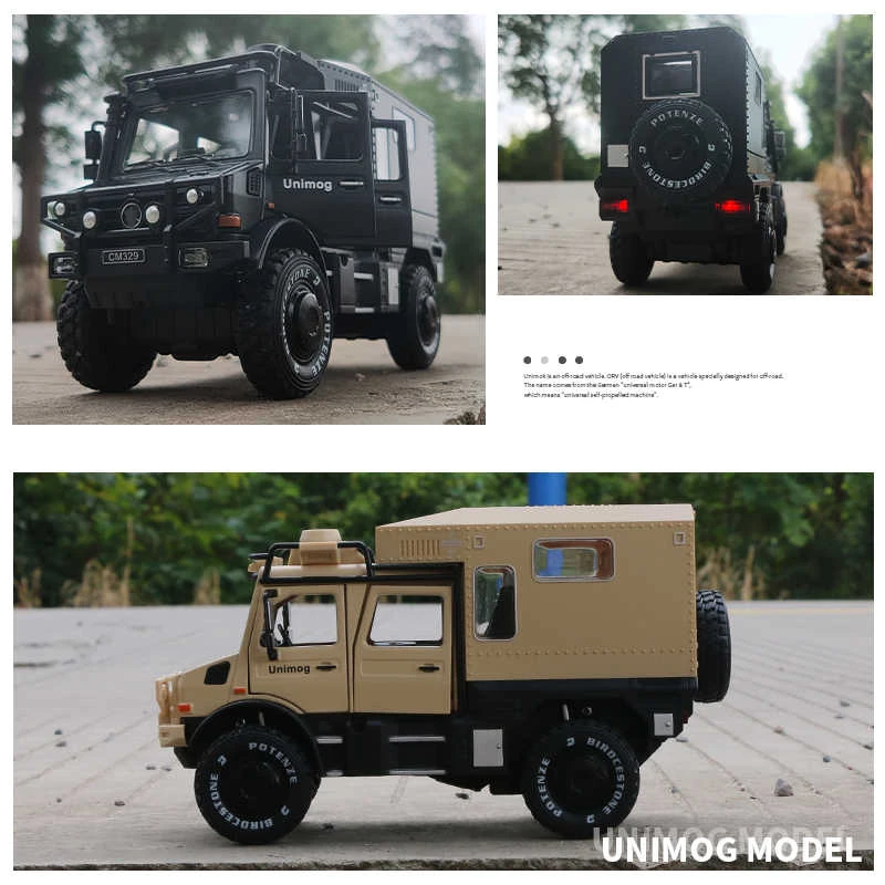 1/28 UNIMOG U4000 Motorhome Alloy Cross-country Touring Car Model Diecasts Toy Off-road Vehicles Car Model Simulation Kids Gifts