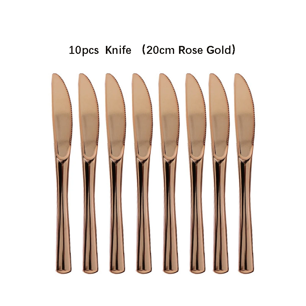 10/16PCS Rose gold disposable tableware table knife fork spoon cutlery birthday party decorations wedding gender reveal supplies