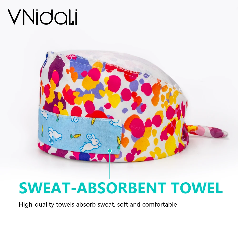 vnidali Beauty expert hat Scrub Cap Printing Working Hat 100% Cotton Women Men Beautician Dust Proof Chef Caps 24 hours delivery