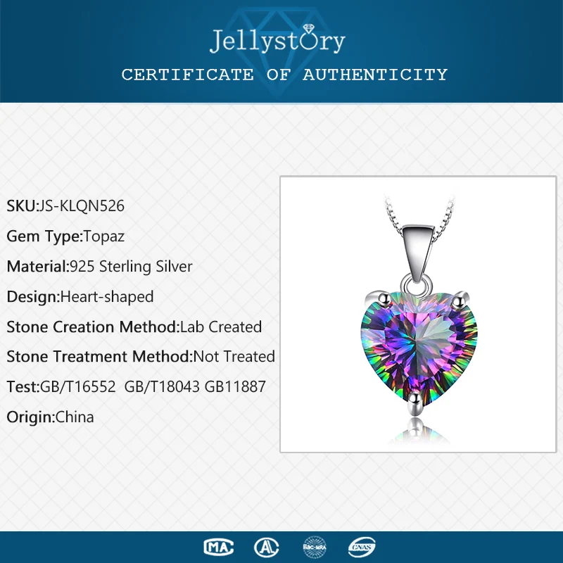 Jellystory Fashion 925 Sterling Silver Necklace with Heart-shaped Topaz Gemstone Pendant for Women Wedding Party Gift Jewellery view 2
