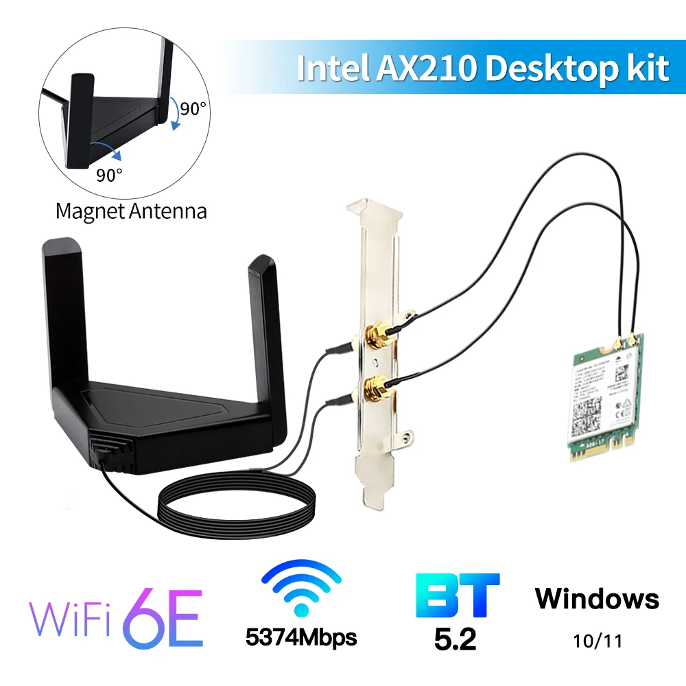 Kit de adaptador de escritorio para Windows 10, 3000Mbps, WiFi, 6E, AX210, Bluetooth 5,2, banda Dual, 2,4G/5Ghz, 802.11AX, NGFF, M.2, WiFi, 6