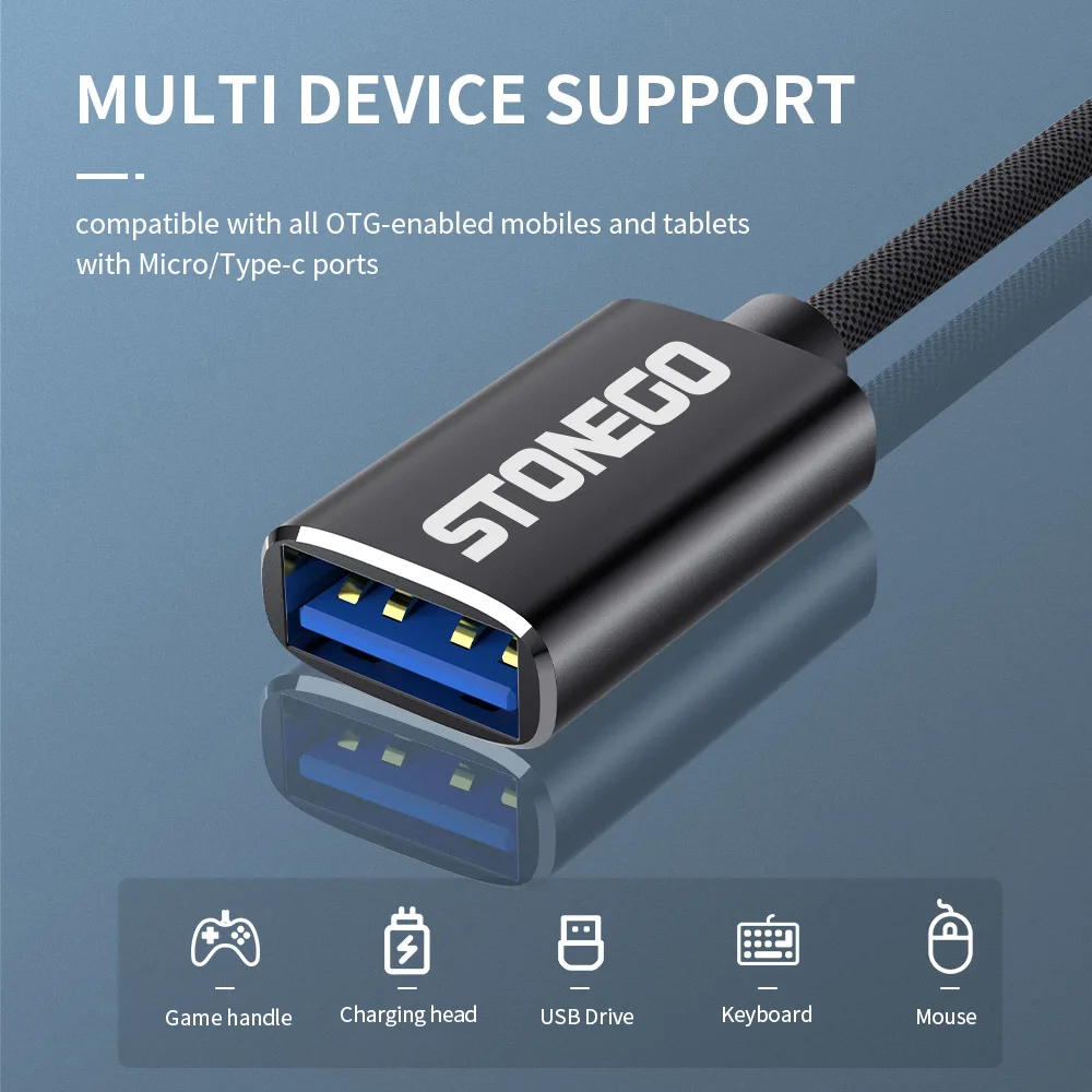 STONEGO 2 in 1 OTG Adapter Cable Nylon Braid USB 3.0 to Micro USB Type C Data Sync Adapter for Huawei for MacBook U Disk OTG