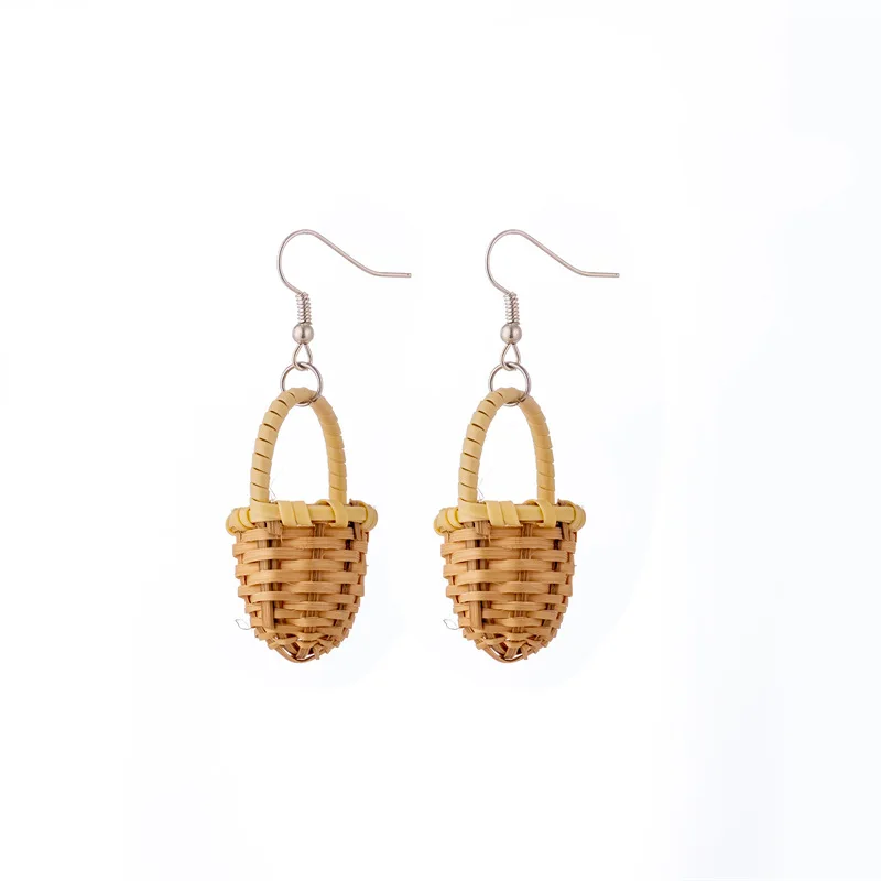 Fashion Creativity Cute Ethnic Style Wicker Straw Hat Basket Earrings Holiday Rattan Knit Earring For Women Jewelry Gift