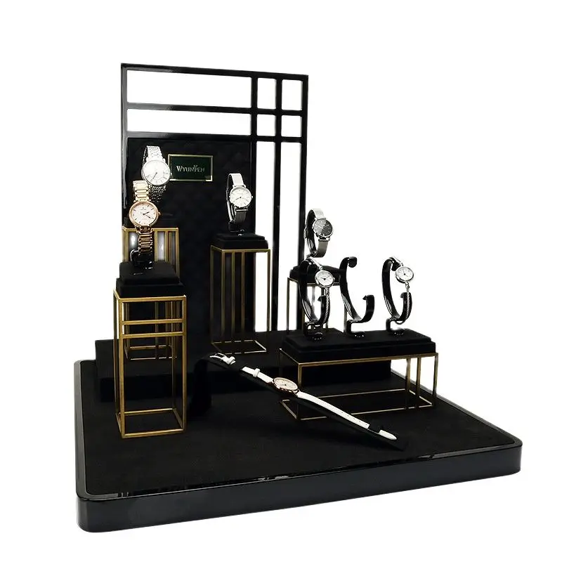 

New jewelry display rack factory direct sale high-end metal microfiber black watch window prop display rack