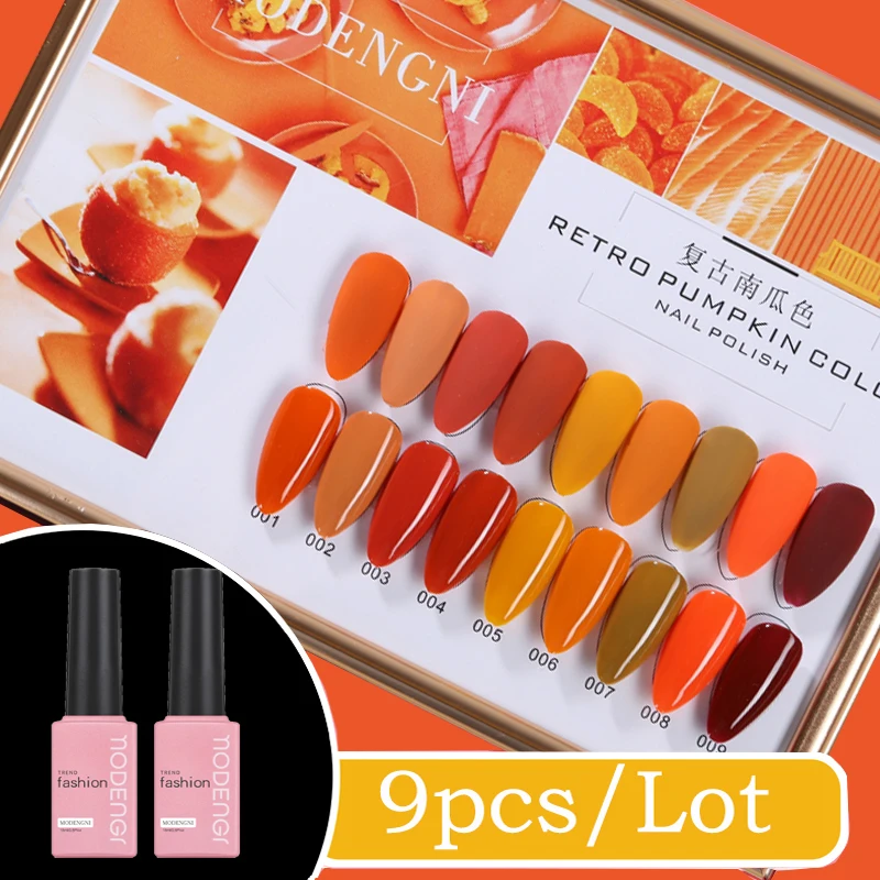 

Pure Color UV Gel Nail Polish Set For Nail Kit Glitter Nail Art Gel Varnishes Design Manicure Set Kit Hybrid Gel Orange Set