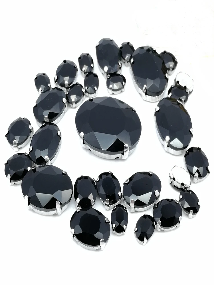 Silver Claw Setting 30pcs/Bag Golden Yellow Oval Shapes Mix Clear Gass Crystal Sew On Rhinestone Wedding Dress Shoes Bag Diy