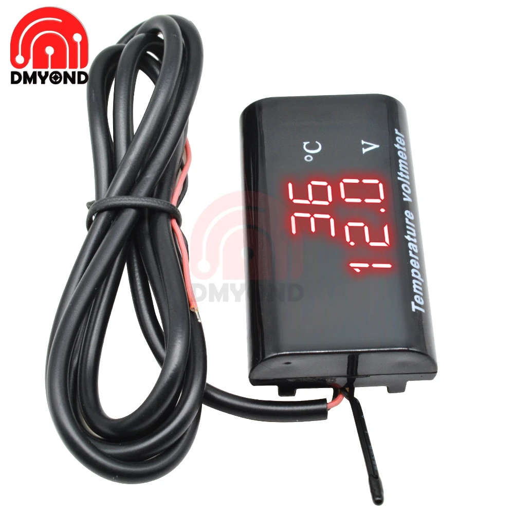 DC 12V 0.28 Inch Voltage and Temperature Motorcycle Car Dual IPX6 Waterproof Digital LED Display Waterproof Panel Meter Red-Red