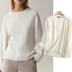 Maxdutti inverno suéteres feminino estilo inglaterra senhora do escritório moda simples lã sólida solta casual o-pescoço pull femme pullovers topos