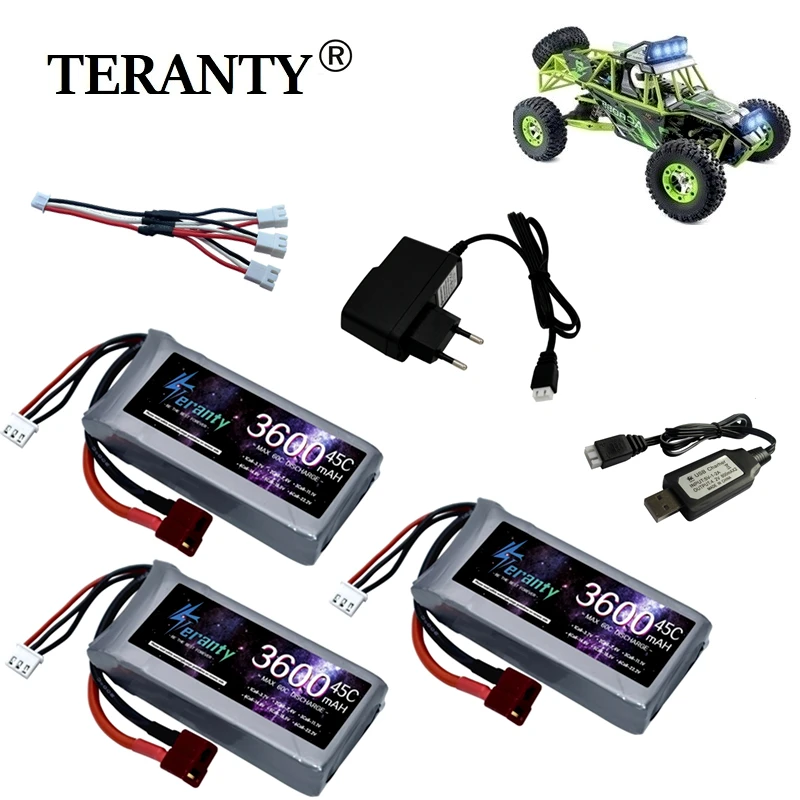 7.4V 3600mAh RC Lipo Battery Charger Sets For Wltoys 12428 12423 RC Car feiyue 03 Q39 parts 2s 7.4V Car Battery