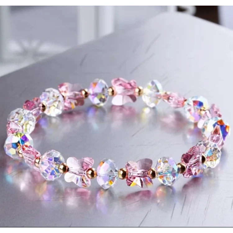 Fashion Trendy Colorful Butterfly Crystal Beaded Bracelets Women Sweet Transparent Handwork Bracelet Charms Jewelry