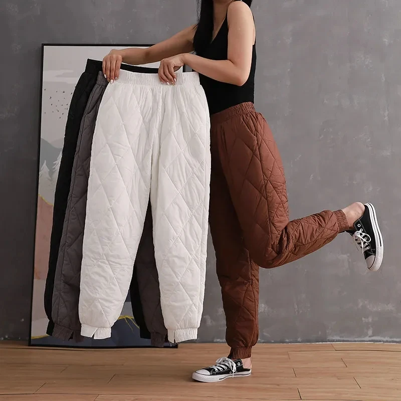 Pantalones bombachos gruesos de algodón con cintura elástica para mujer, pantalones de chándal informales de colores sólidos, cálidos, de gran tamaño, Invierno