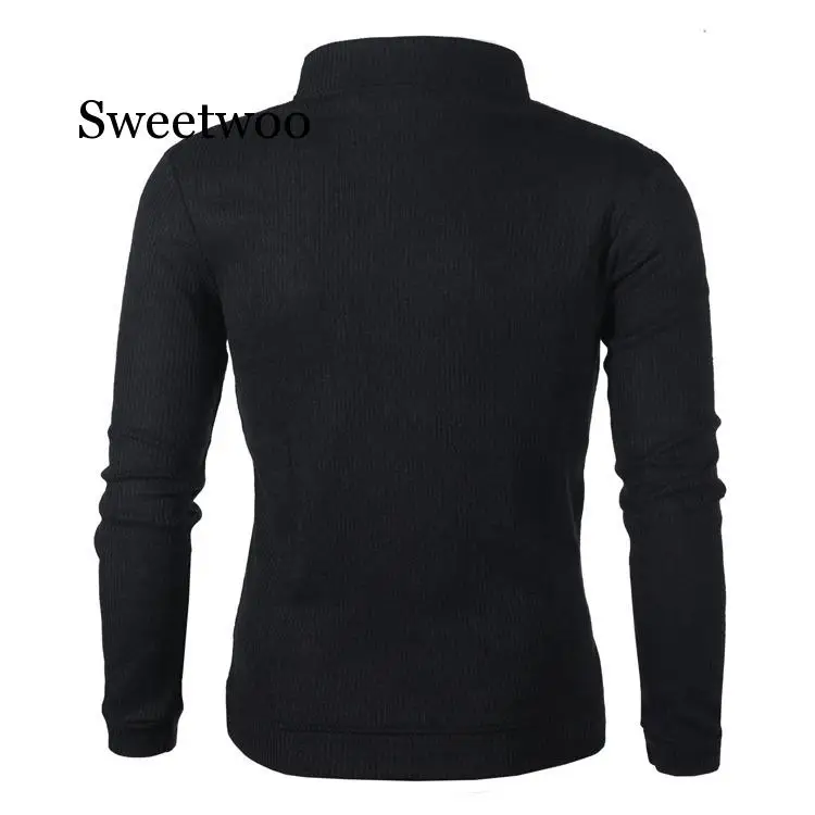 2020 Autumn Men\'s Sweater Pullover Male Long Sleeve Horn Button Knitted Turtleneck Sweaters slim fit Black Gray Pullovers