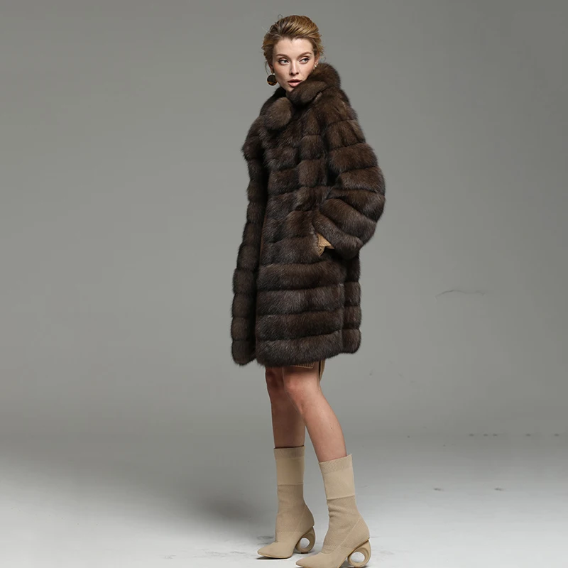 Ftangaiur, nuevo abrigo de invierno para mujer, abrigo de visón Gypsophila de marta rusa, abrigos de piel de visón auténtica medianos de lujo hechos a medida para mujer
