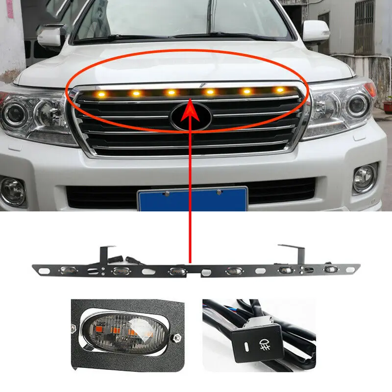 Fits For Toyota Land Cruiser LC/FJ200 2008-2015 Car Raptor Style Amber Lens Grille LED Lights Moulding Styling Accessories