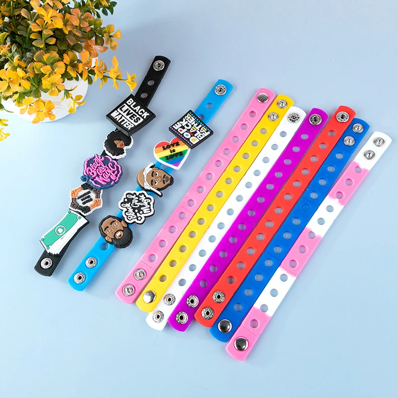 10Pcs Random Color Silicone Bracelet Wristbands With Shoe Croc Buckle PVC Shoe Accessories Shoes charms birthday Gifts