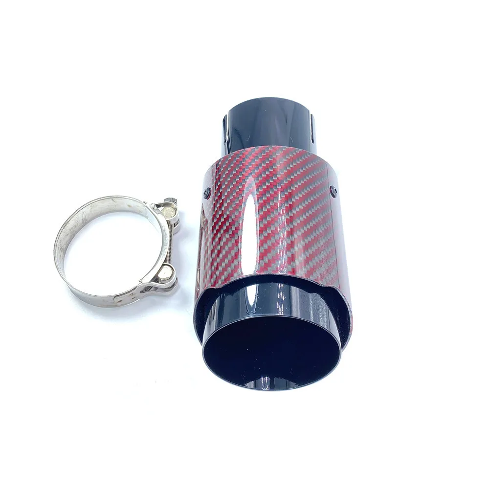 1Pcs Glossy Red Carbon Fiber Stainless Steel Universal Automobile Exhaust Pipe Muffler Pipe Carbon Fiber Exhaust Tip Accessories