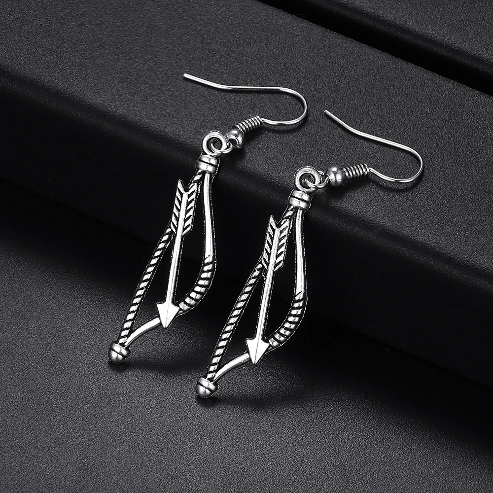 Trendy Vintage Bow Shape Antique Silver Plated Punk Hiphop Rock Style Retro Drop Earrings for Women Girl & Man Party Jewelry