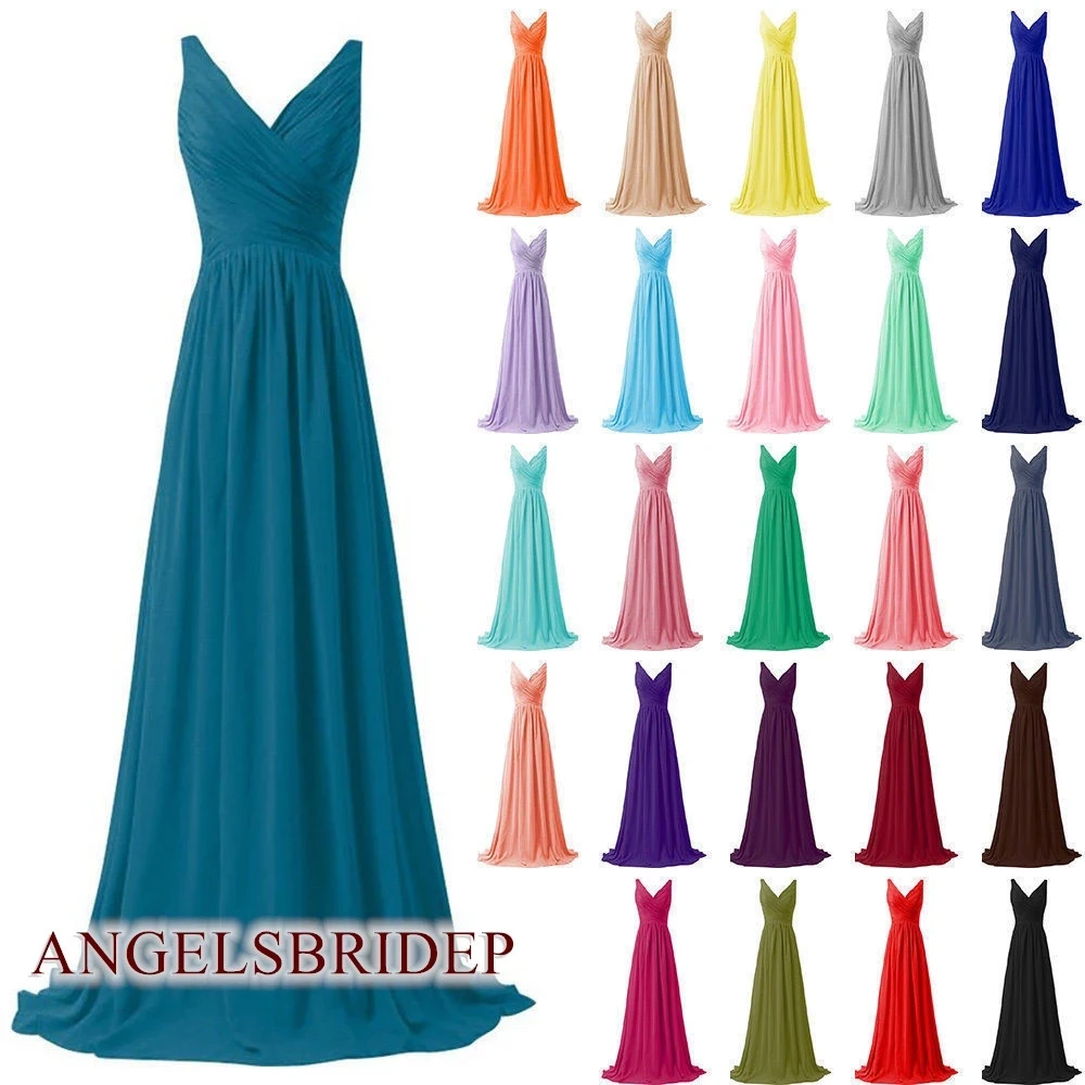 

Vintage V-Neck Long Evening Dress Formal Vestido De Festa Chiffon Empire Floor-Length Special Occasion Party Gowns Pleat