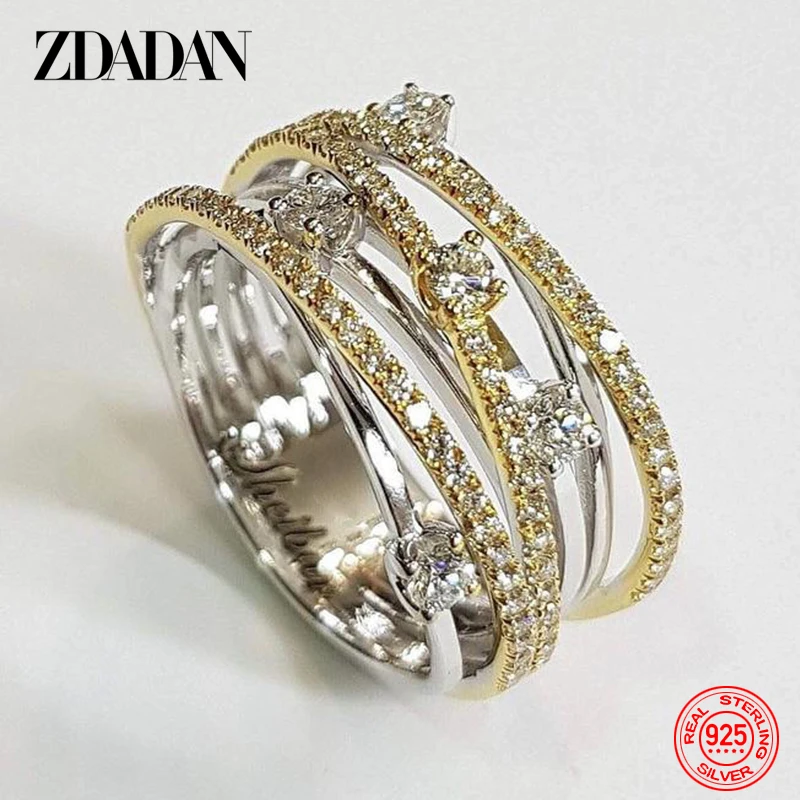 ZDADAN 925 Sterling Silver Multi Layer Zircon Finger Ring For Women Fashion Wedding Jewelry Gift