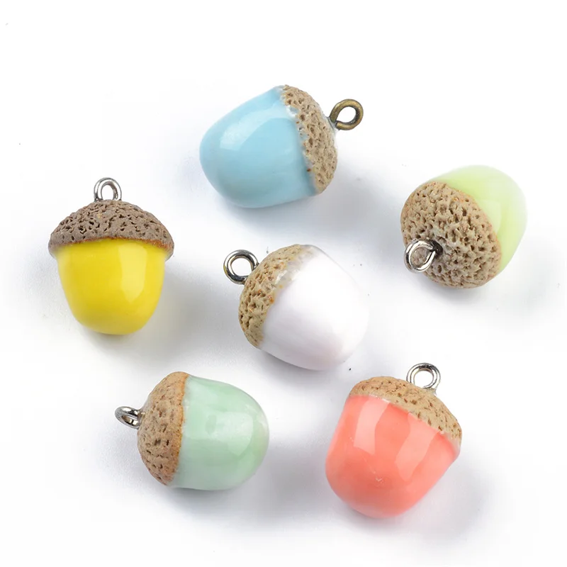 5pcs Mushroom Pendant Ceramic For Jewelry Making Necklace Earrings Hand-painted Flat Fish DIY Ceramic Spacer Beads