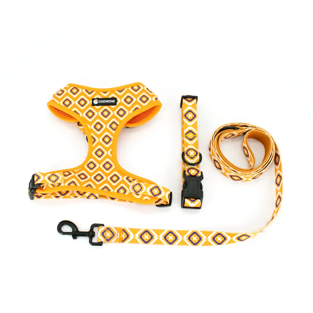 Collarlogo Adjustable Pet Dog Collar Durable Soft Cute Creative Yellow Purple Contrast Leash Neoprene Harness Poop Bag Dispenser