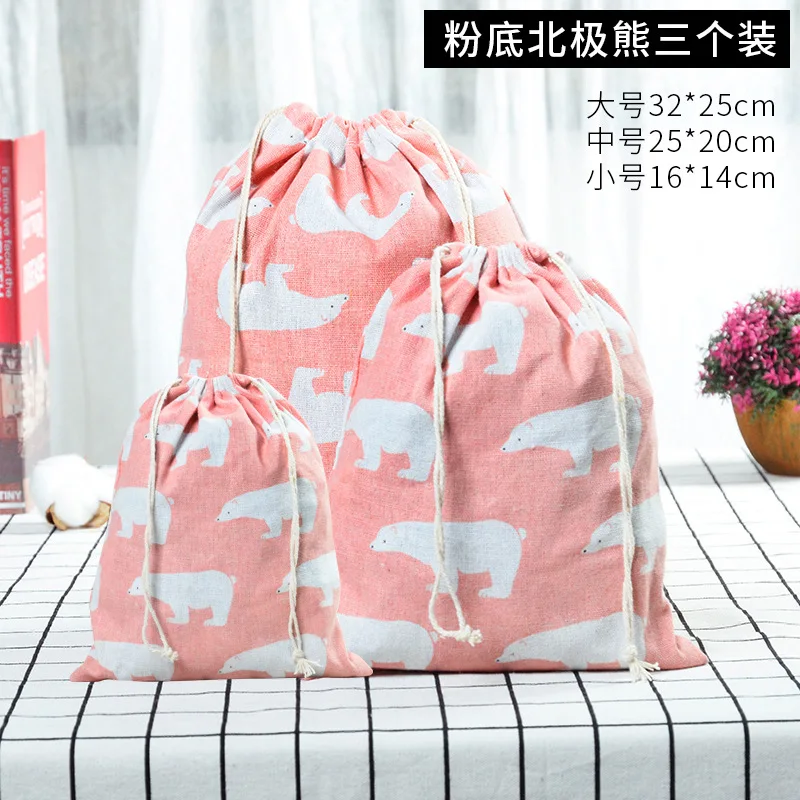 Printed Cotton Linen Drawstring Pocket Linen Bag Sundries Underwear Storage Bag Travel Storage Gift Bag