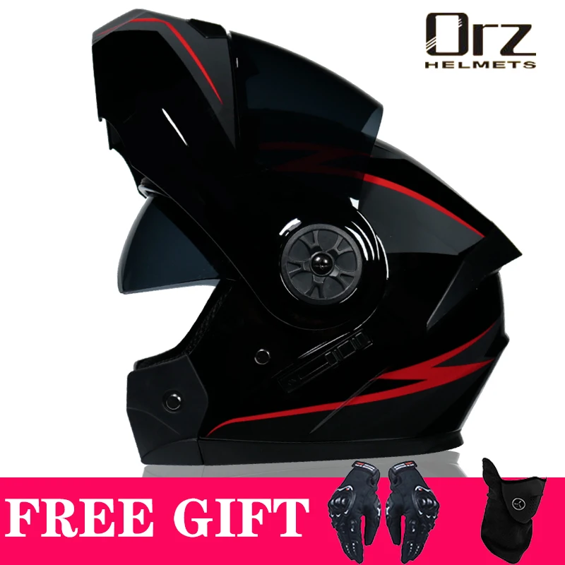 Neuester DOT-zugelassener, sicherer, modularer Flip-Motorradhelm Voyage Racing Dual Lens Helm Innenvisier Orz-161