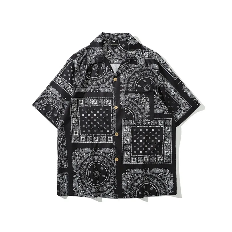 Bandana Paisley Shirt Men Streetwear Shirt Hip Hop Short Sleeve Beach Male Clothing Harajuku 2023 Summer Hip Hop