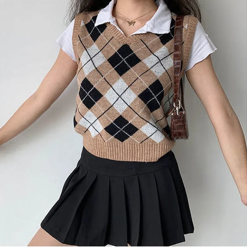 Sweaters Vest Women Classic Preppy Style V-neck Retro  Japanese Stylish High-street Simple Ulzzang Fashion Knitted Female