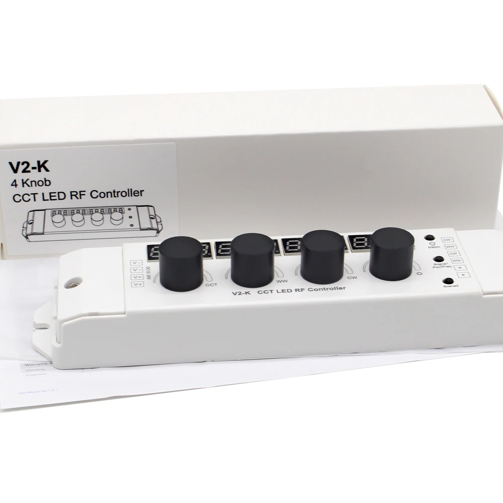 LED CCT Controller 12V DC 24V 4CH 16A PWM 2.4G RF Wireless Remote Knob Control for WW CW Dual Color LED Strip Light Dimmer V2-K